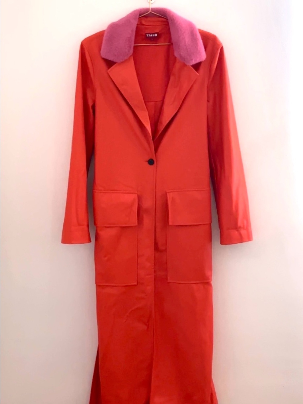 Staud Ashley Coat with Pink fir Collar
